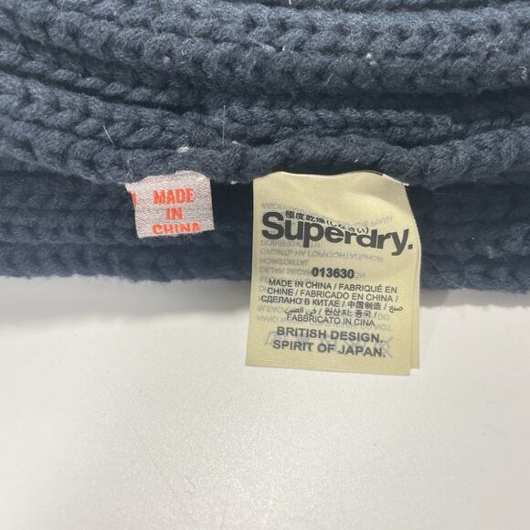 Superdry Super Cable Chunky Knit Navy Blue Unisex Scarf Black Label - Picture 6 of 7